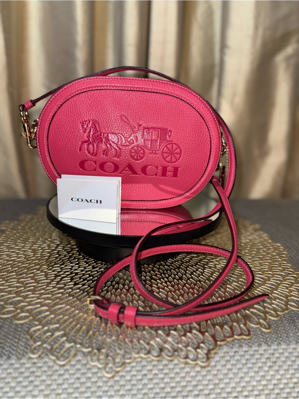 Coach Horse & Carriage Embossed Oval Crossbody – Pink (C4056) - Picture 7 of 11